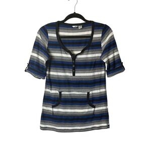 Lounge by Maurices Striped Henley Top Medium Blue Gray Short Sleeve Casual Tee